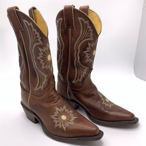 Justin Cowhide Leather Cowboy Boots flowers L2850